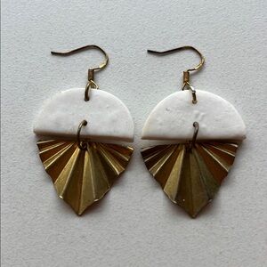 Elegant Gold and White Leaf Earrings